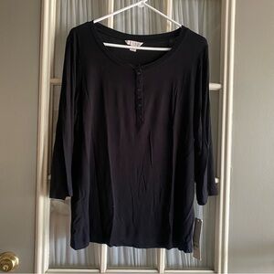 Laura Ashley Black Button-Down Henley Shirt